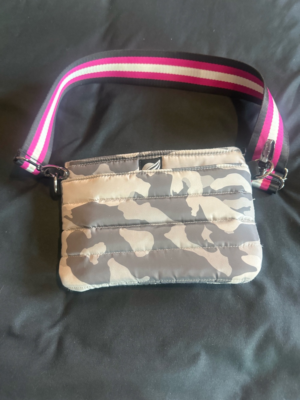 THINK ROYLN Gray Camo Crossbody with Pink Stripe Strap - Picture 3 of 5